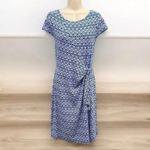 Talbots Tie Front Sheath Dress Geometric Print in Blue stretchy cozy Size 2XL - Picture 1 of 10